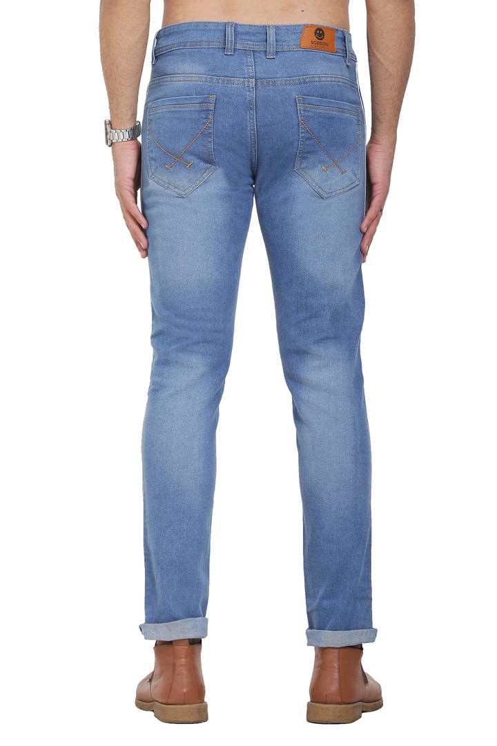 Blue Polycotton Striped Regular Fit Mid-Rise Jeans