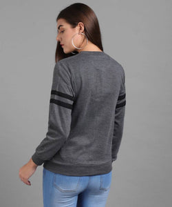 Elizy Women Grey Plain White Stripe Sleeve Chain Jacket