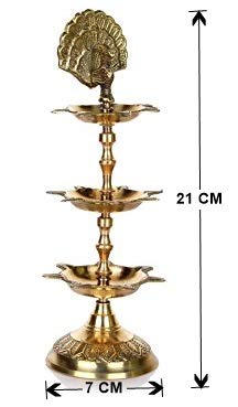 MOZO HUB Brass Golden 3 Tier Small 7 batti Pooja Diya 21 cm