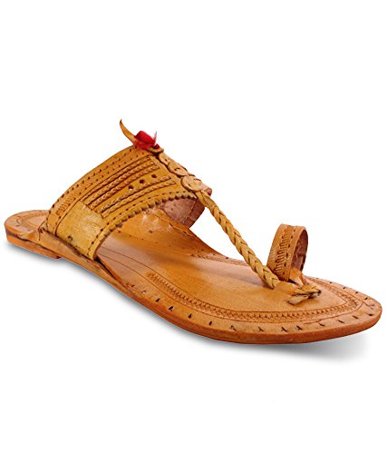 Unique Sports Men's Golden Leather Kolhapuri Chappal - 7