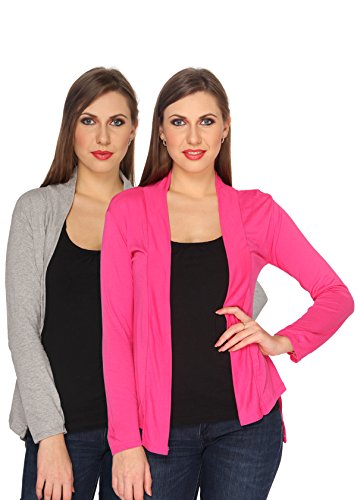 Ten on Ten Women's Shrug (Pack of 2) (NJ-GRYPNK_Grey/ Pink_one Size)