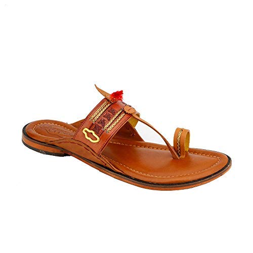 Royal Kolhapuri Chappal for Men Stylish | Ethnic | 100% Leather | chappals | Handmade |for Marriage and Function Parent (6, Tan)