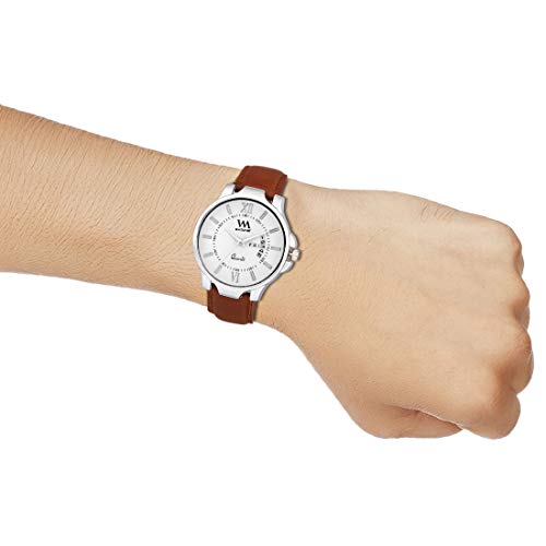 Watch Me White Dial Brown Leather Strap Day Date Men's Watch