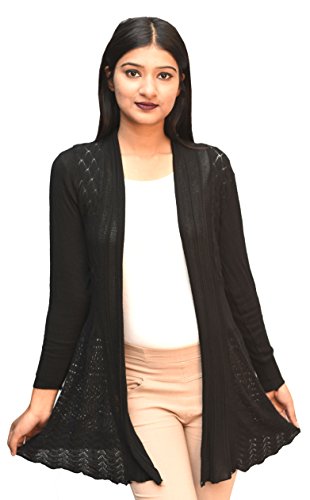 Otia Women's Net Long Sleeves Shrug(OT_woolen_Shrug, Black, Free Size)