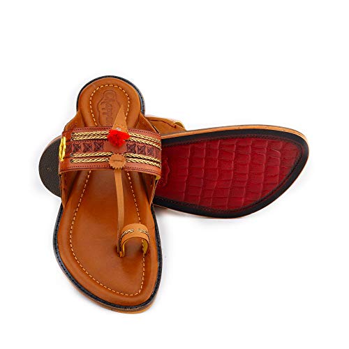 Royal Tan Kolhapuri Chappal for Men Stylish | Ethnic | 100% Leather | chappals | Handmade |for Marriage and Function Size 8