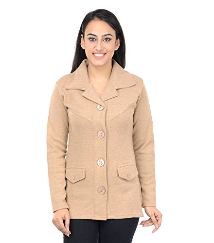 Pilot's Full Sleeve Coat Styled Women's High Quality Long Woolen Cardigan with Belt (WW041--L, Beige, Large)