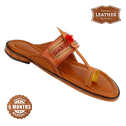 Royal Kolhapuri Chappal for Men Stylish | Ethnic | 100% Leather | chappals | Handmade |for Marriage and Function Parent (6, Tan)