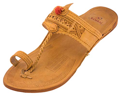 RAMRAJ Men's Tan Leather Kolhapuris - 8 UK, rhm101-8