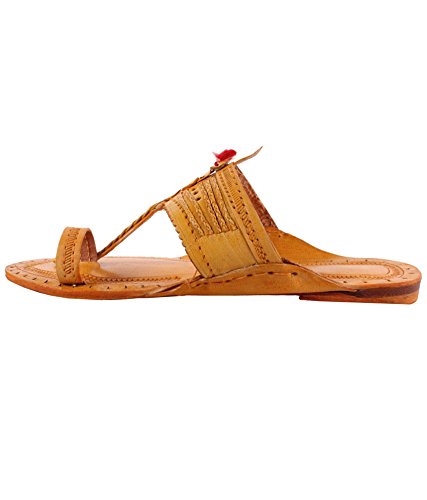 Unique Sports Men's Golden Leather Kolhapuri Chappal - 7