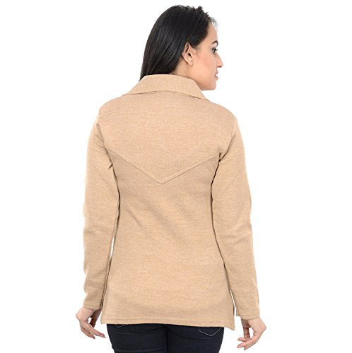 Pilot's Full Sleeve Coat Styled Women's High Quality Long Woolen Cardigan with Belt (WW041--L, Beige, Large)