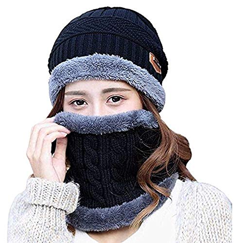 Fashcart black cap and scarf with grey border for men and women