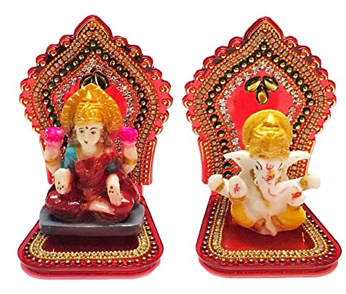 KRIWIN® Laxmi Ganesh Idols on Acrylic Stands for Home Temple, Diwali Pooja, Festive