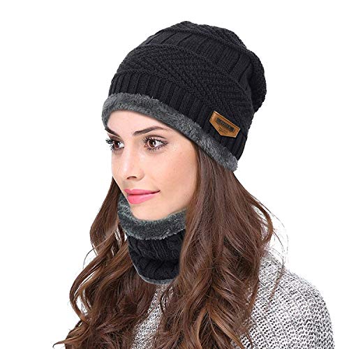 Fashcart black cap and scarf with grey border for men and women