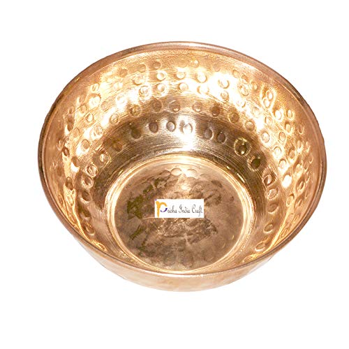 Prisha India Craft Traditional Dinner Set Dinnerware 100% Pure Copperware Thali Set Diameter 12" (1 Thali, 1 Spoons,1Fork, 1 Tumblers, 4 Serving Bowls)