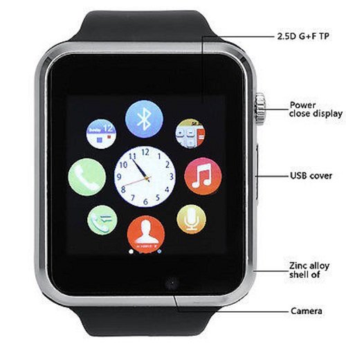 Generic GT08 Bluetooth 3.0 Smart Watch With Camera And Sim - Black