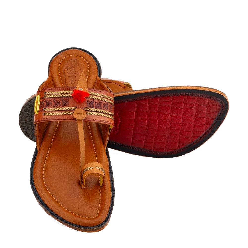 Royal Kolhapuri Chappal for Men Stylish | Ethnic | 100% Leather | chappals | Handmade |for Marriage and Function Parent (6, Tan)