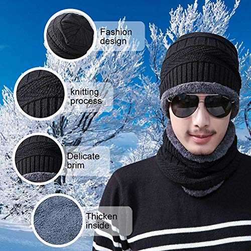 Fashcart black cap and scarf with grey border for men and women