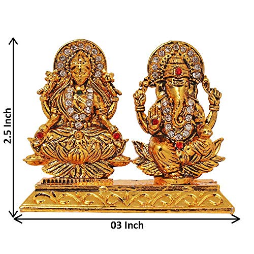 Vinocha's Brass 24 K Gold Plated with Stones Lord Laxmi Ganesha Statue
