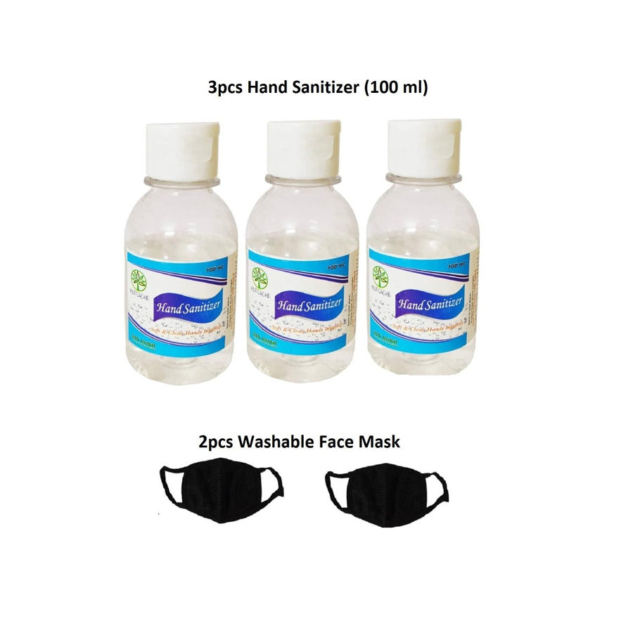 Washable Face Masks & Sanitizers Combo (2 pcs + 3 pcs)
