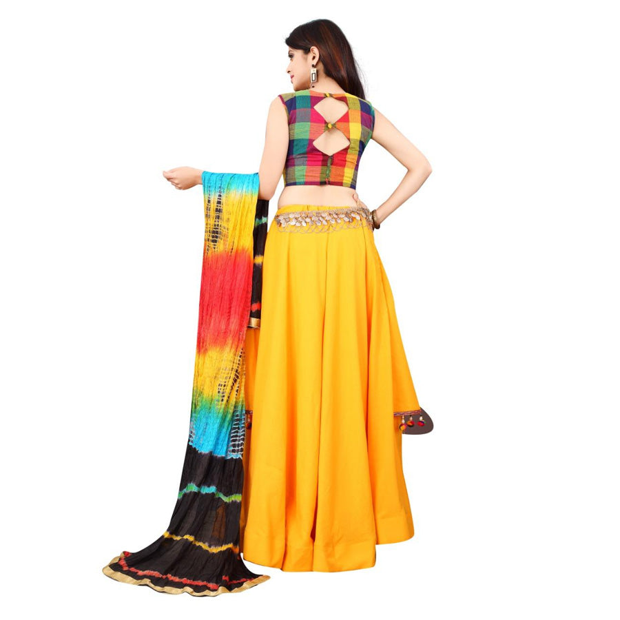 Designer Slub Rayon Checks Print Choli With Lehenga Set
