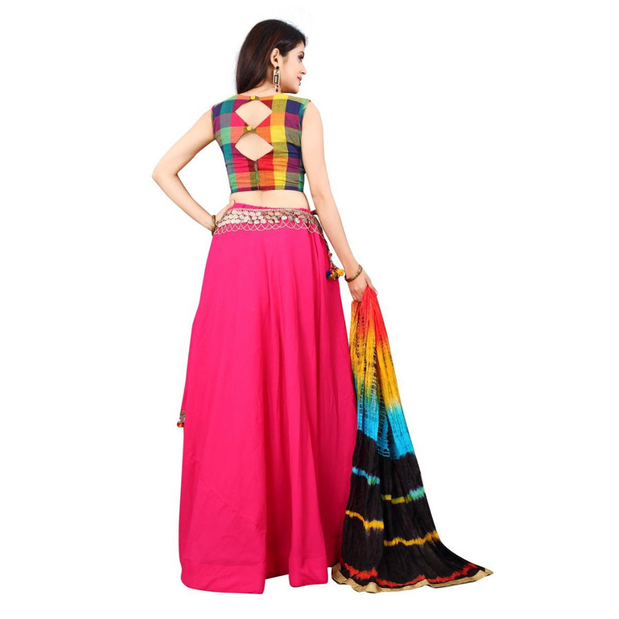 Designer Slub Rayon Checks Print Choli With Lehenga Set