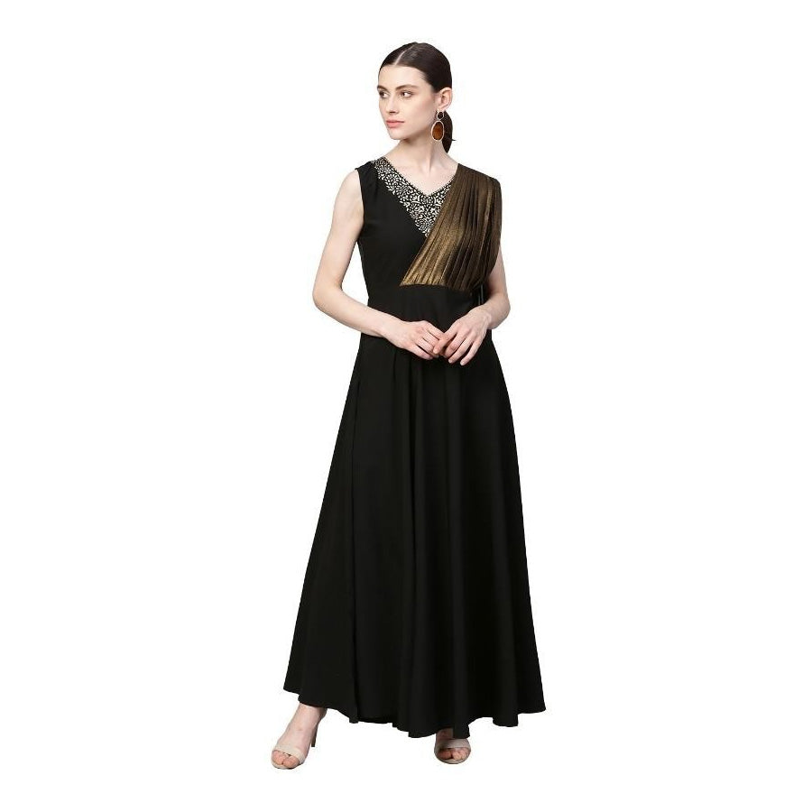 Beautiful Crepe Solid with Neck Work Gown