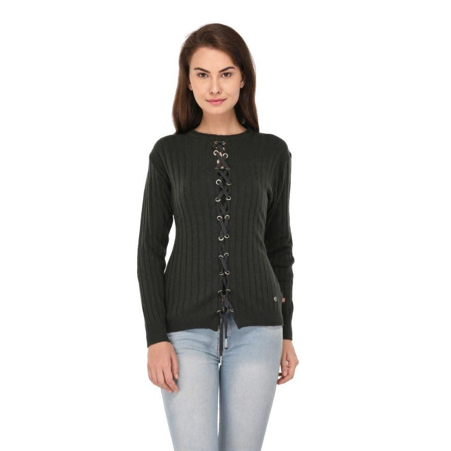 Women Blended Wool Full Sleeves Solid Sweatshirt