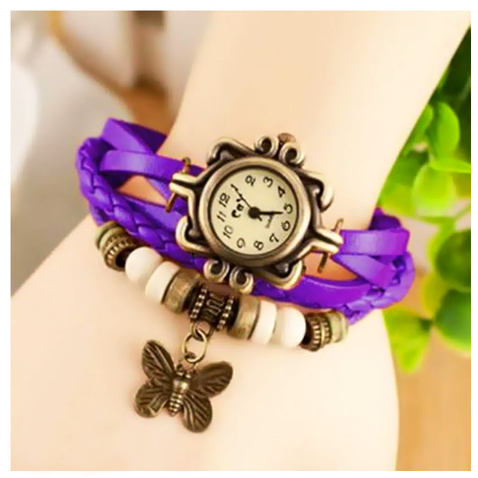 Vintage round dial analog watch for Women-Purple