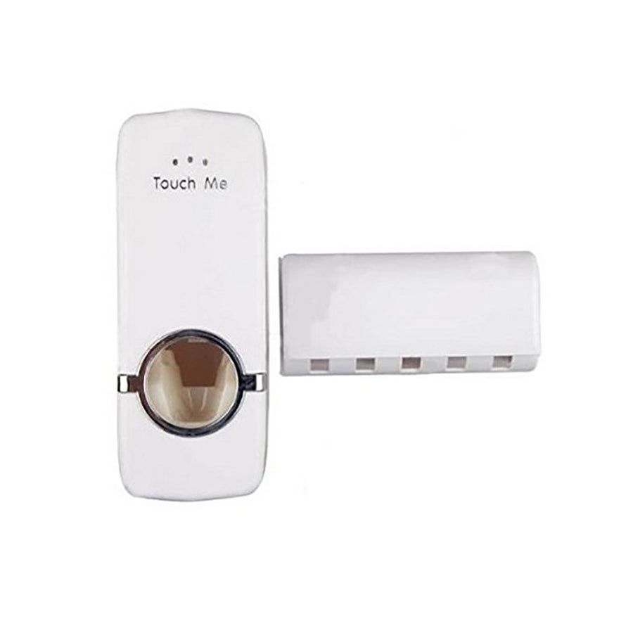 Automatic White Toothpaste Dispenser with Toothbrush Holder Stand