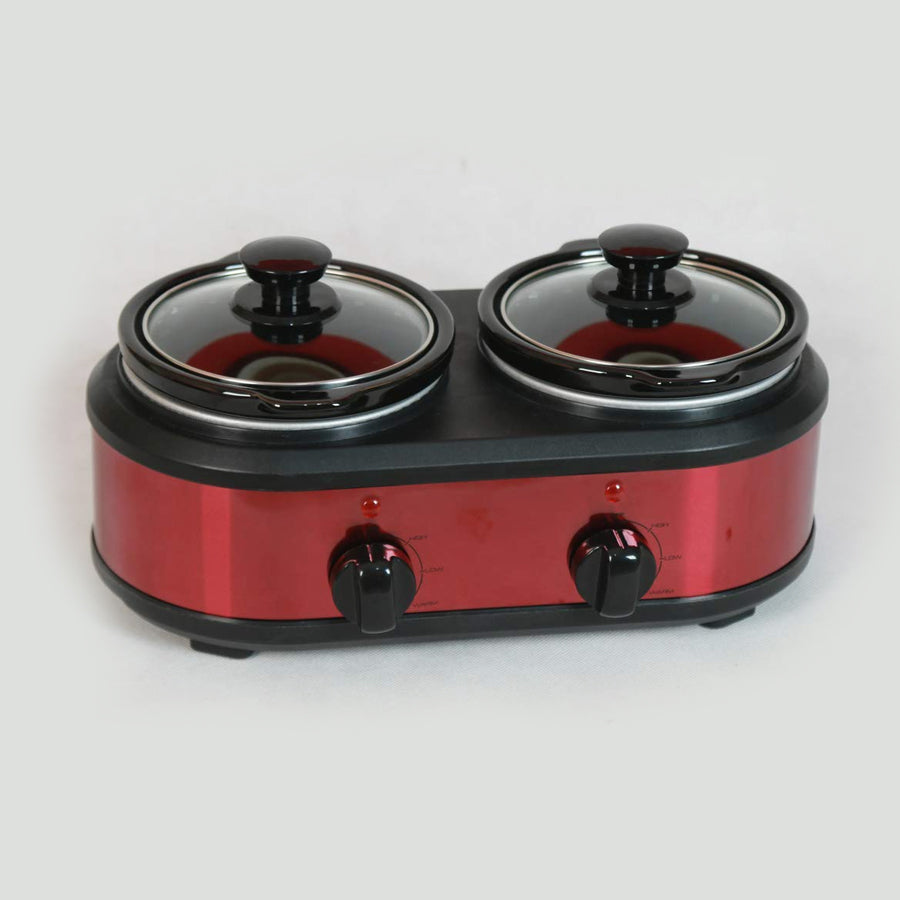 Skyline Stainless Steel Slow Cooker 2 Pot 200W, 2 x 1.5Ltr (Red)