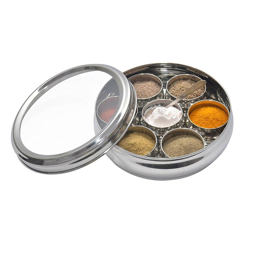 Masala Box with See Through Lid, 7 Containers, Medium Size 9 inches