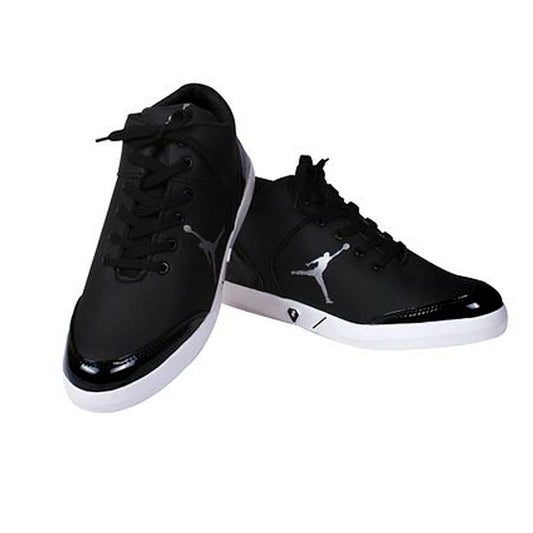 Men's white printed synthetic casual shoes- Black