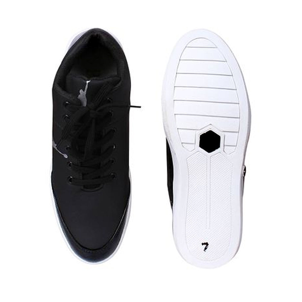 Men's white printed synthetic casual shoes- Black
