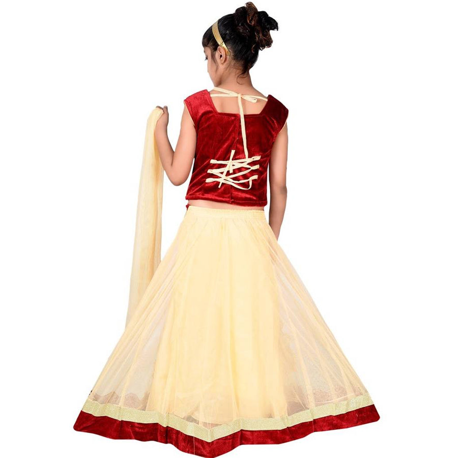 Maroon Embroidered Net Girl's Lehenga Choli