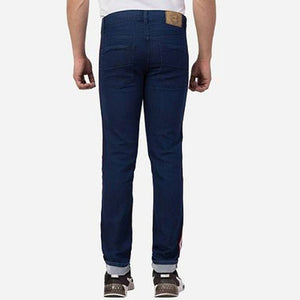 Men Navy Blue Cotton Stretchable Solid Slim Fit Jeans  with Lace Stripe