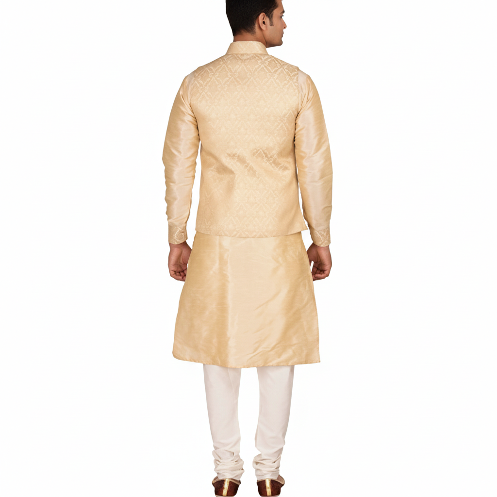 Sheriff Men's Art Silk Kurta Pyjama (Gold and White, 36)