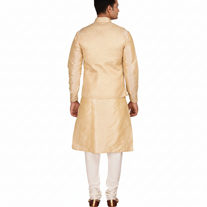 Sheriff Men's Art Silk Kurta Pyjama (Gold and White, 36)