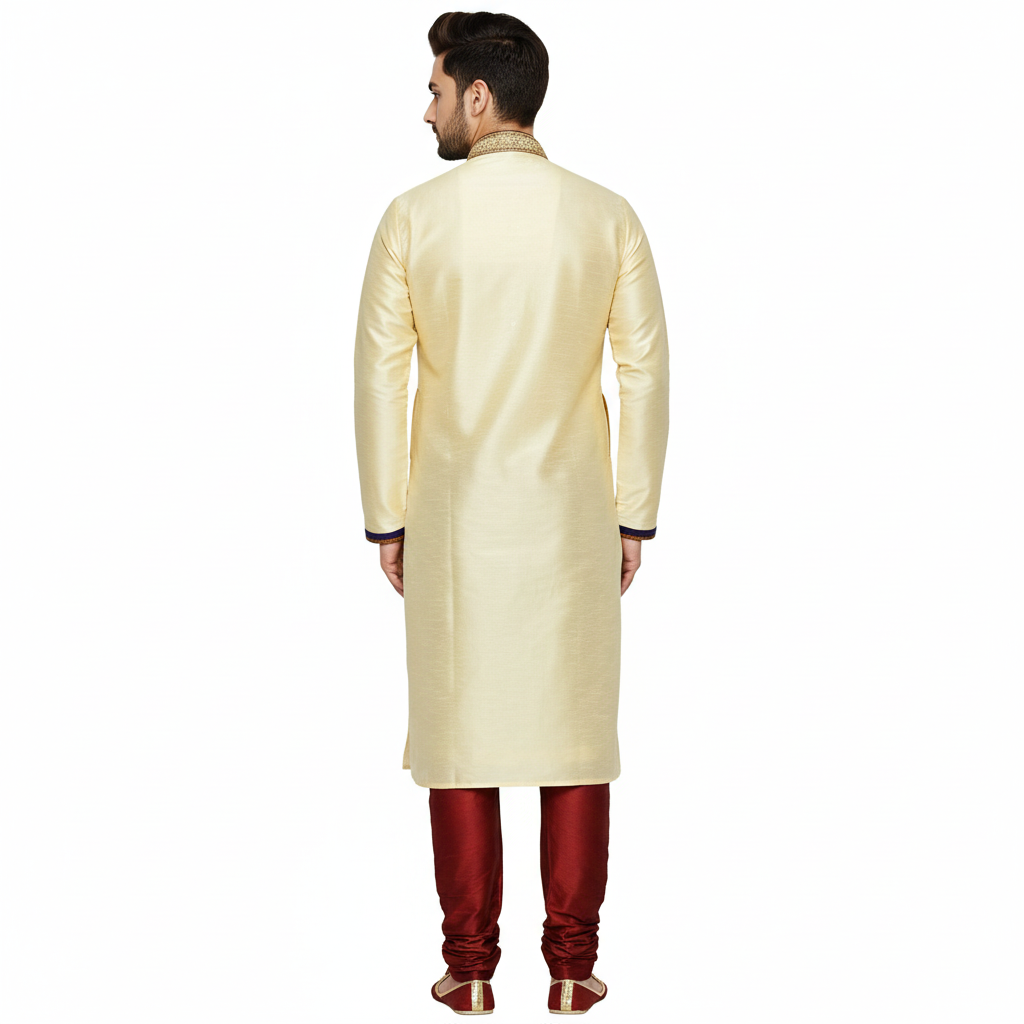 Indian Poshakh Men's Silk Sherwani (Gold and Red) back view