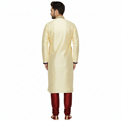 Indian Poshakh Men's Silk Sherwani (Gold and Red) back view