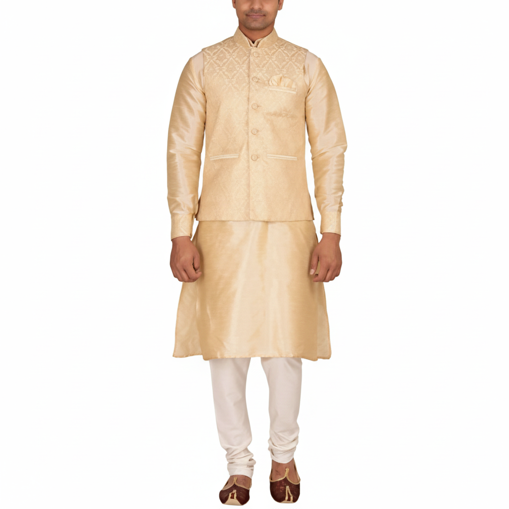 Sheriff Men's Art Silk Kurta Pyjama (Gold and White, 36)
