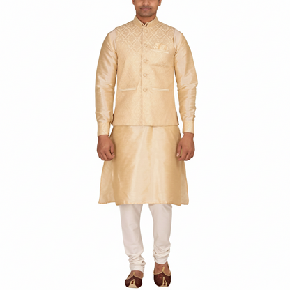 Sheriff Men's Art Silk Kurta Pyjama (Gold and White, 36)
