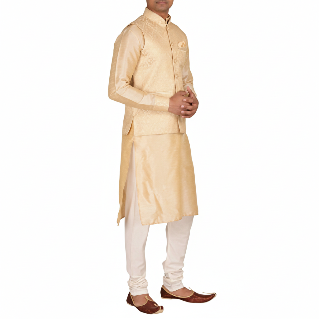 Sheriff Men's Art Silk Kurta Pyjama (Gold and White, 36)