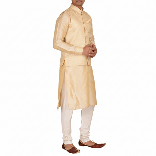 Sheriff Men's Art Silk Kurta Pyjama (Gold and White, 36)
