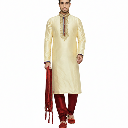 Indian Poshakh Men's Silk Sherwani (Gold and Red)