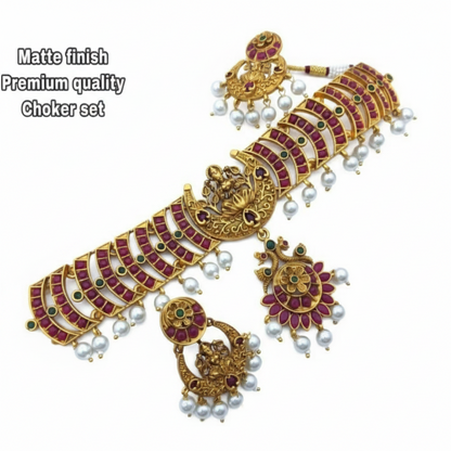 Women's Elegent Brass Chain Necklace Set (Pink, Free Size)