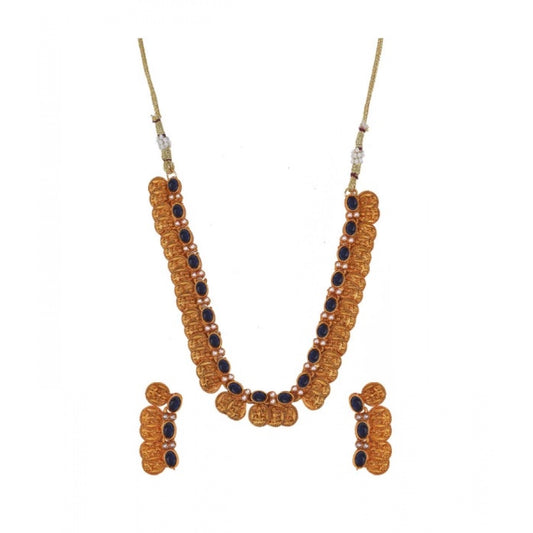 Women's Elegent Laxmi Coin Shape Jewellery Chowker Set (Blue, Free Size)
