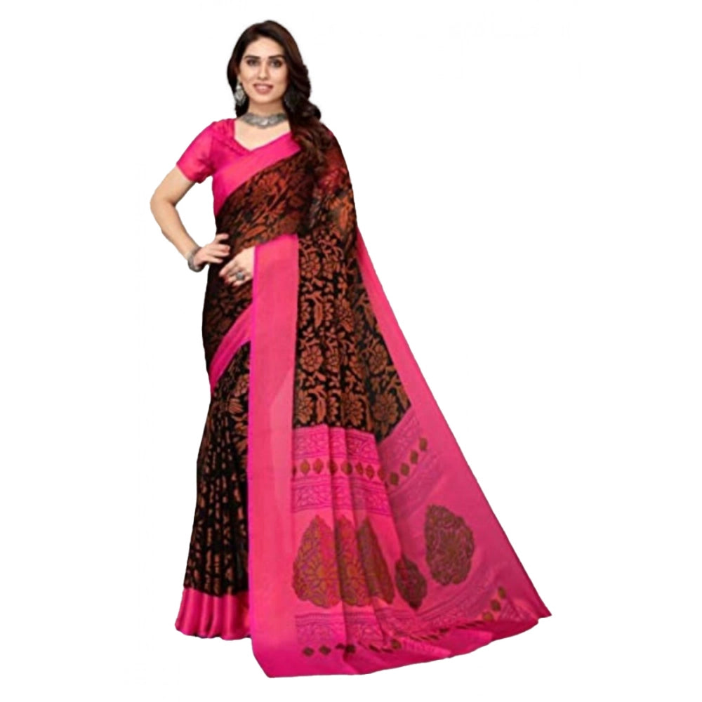 Women's Viscose Rayon Printed Saree with Unstitched Blouse (Black
