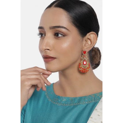 Generic Women's Rose Gold Plated Alloy Earrings (Gold & Red)
