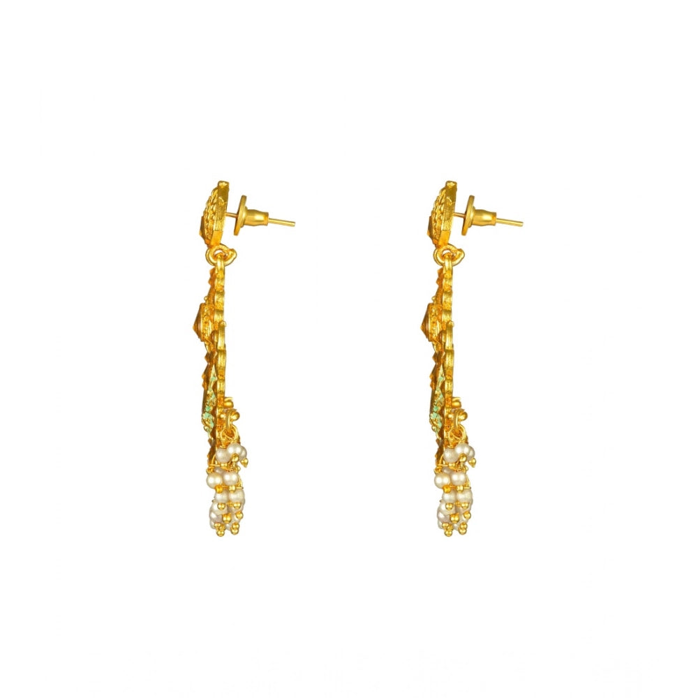 Women's Rose Gold Plated Alloy Kundan Earrings and Mangtikka (Green)