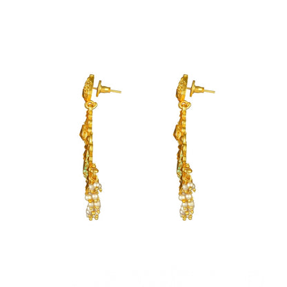 Women's Rose Gold Plated Alloy Kundan Earrings and Mangtikka (Green)